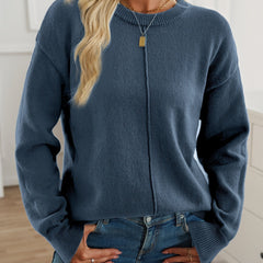 Christine Brewer Mary long sleeve crew neck sweater for women, soft knit fabric, shown in a neutral color on a model.