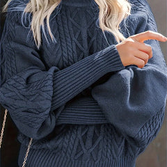 Christine Brewer Mila cable knit high-neck sweater for women, featuring a cozy, textured knit and a stylish high neckline.