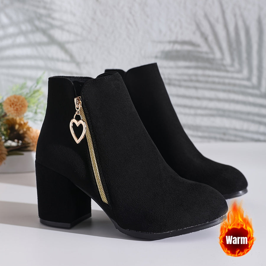 Beryl | Ankle Boots, Women, Warm, Fleece Lined, Block Heel, Side Zip, Winter, Slip On,