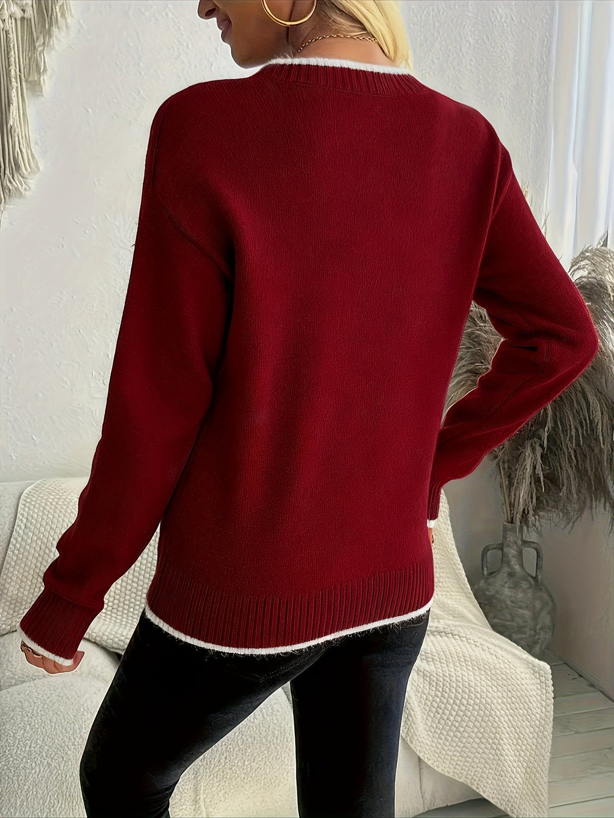 Rosamund | Women's Nordic Sweater Snowflake Crew Neck Knit Pullover Warm Holiday Knit