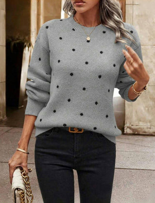 Christine Brewer Shelby polka dot sweater for women, featuring a stylish knit design with white and black dots on a cozy fabric.