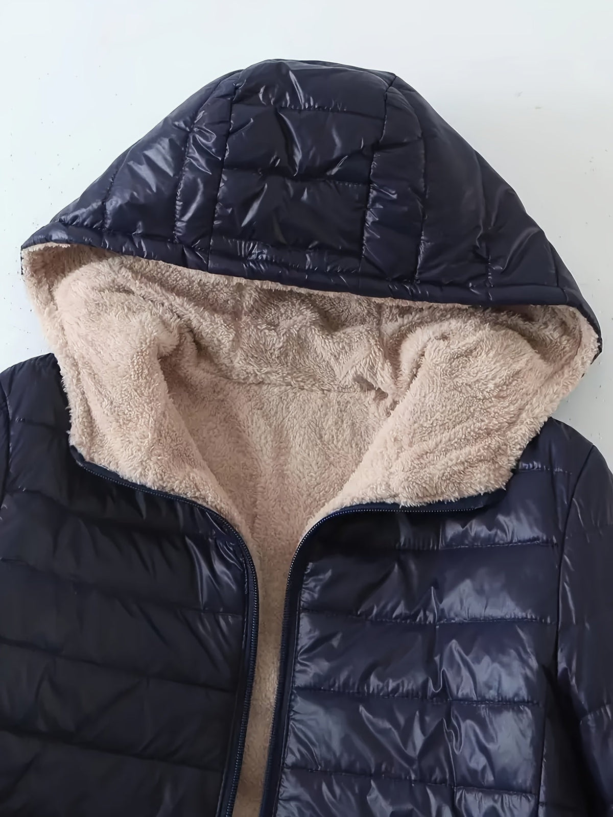Elsa | Fleece Longline Hooded Puffer Coat for Women