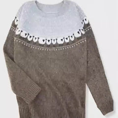 Violet Jacquard Nordic sweater for women by Christine Brewer, featuring intricate knit patterns and cozy fit.