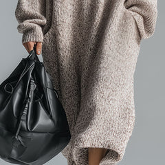 Grey knit floral midi dress for women by Christine Brewer, featuring a soft knit fabric and a flowy floral pattern.