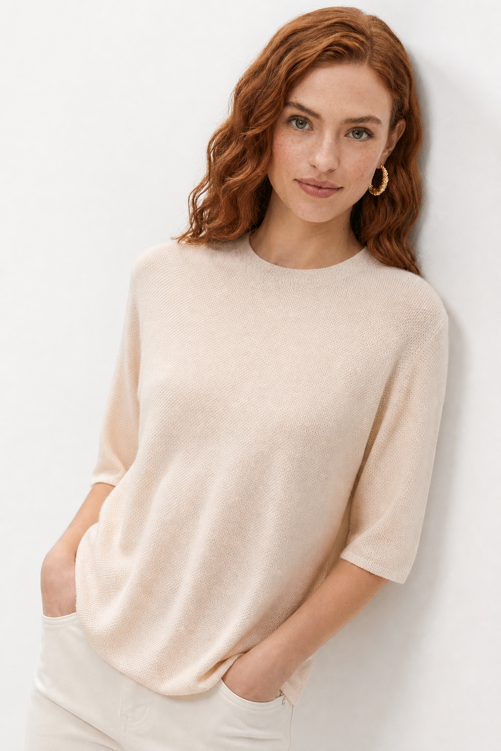 Christine Brewer Frankie wool sweater for women, showcasing a cozy, stylish knit sweater in a neutral color on a model.