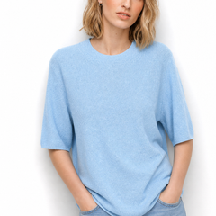 Christine Brewer Frankie wool sweater for women, cozy knit with a relaxed fit and ribbed cuffs, in neutral tones.