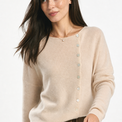 Dorothy knit sweater for women by Christine Brewer, featuring a cozy, textured design in soft, neutral tones.