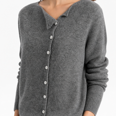 Dorothy knit sweater for women by Christine Brewer, featuring a cozy design in soft fabric, shown laid flat.