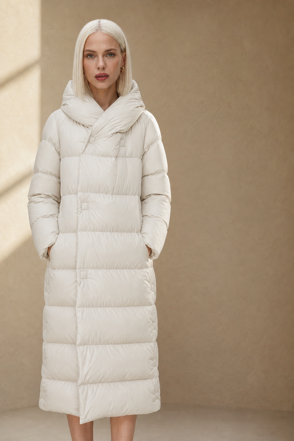 Long hooded parka for women from Christine Brewer, featuring a stylish design, warm lining, and a comfortable, casual fit.