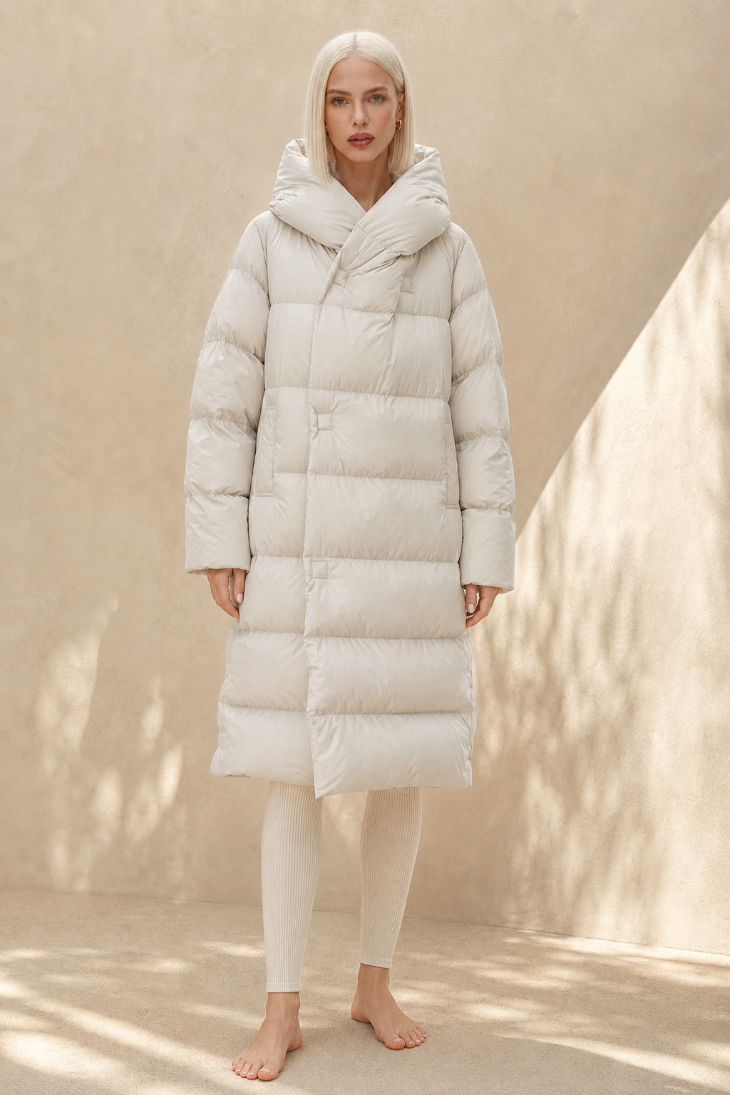 Long hooded women's parka from Christine Brewer, featuring a stylish design and warm, practical hooded outerwear.