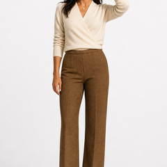 Christine Brewer Gwen cashmere V-neck sweater for women, soft knit fabric, fitted design, in a neutral color.