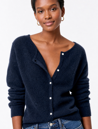 Hattie mohair knit top for women by Christine Brewer, soft cream-colored sweater with a relaxed fit and textured knit pattern.