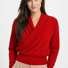 Helen cashmere sweater for women by Christine Brewer, showcasing a soft beige knit with a cozy, relaxed fit.