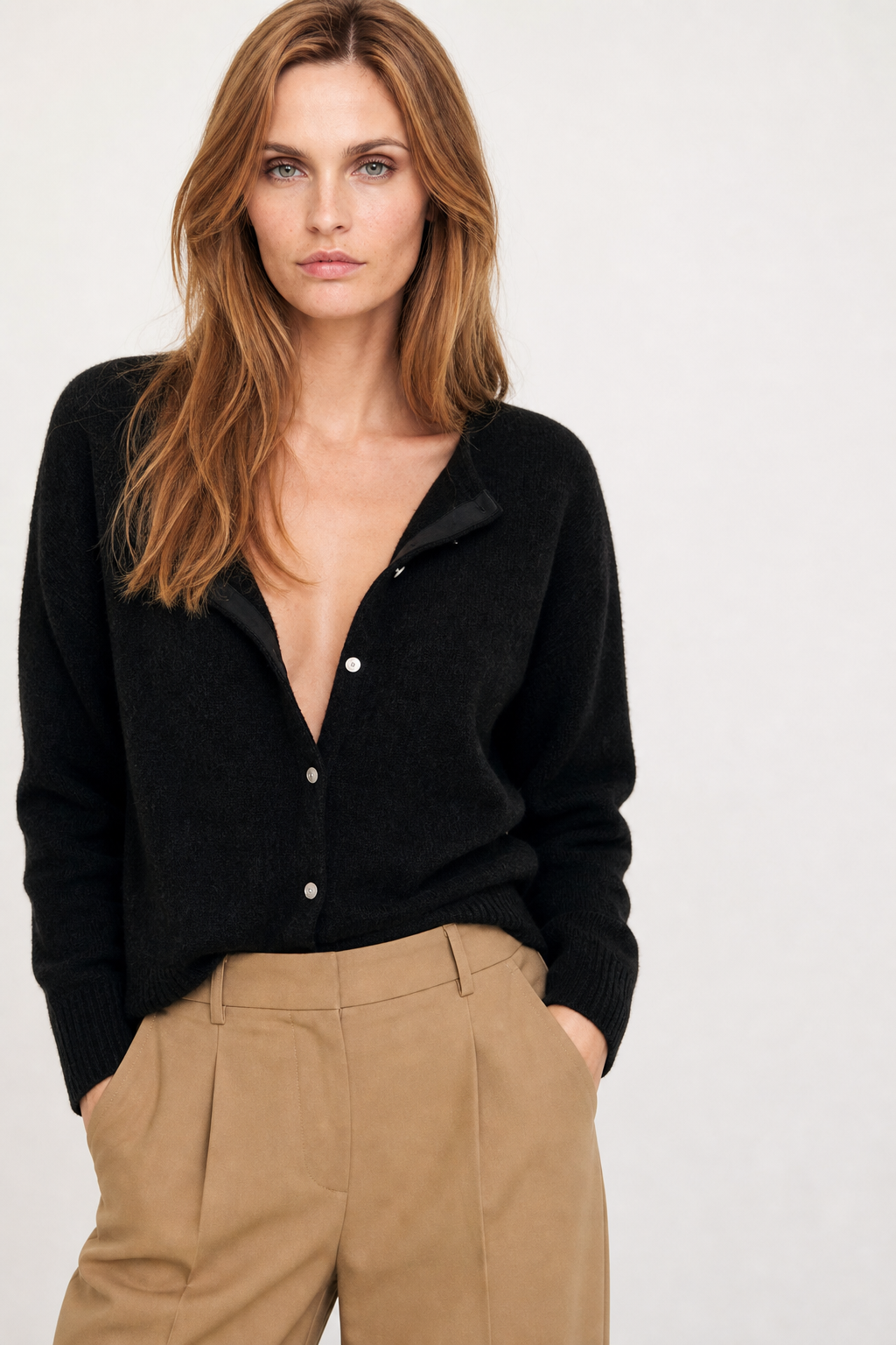 Cream-colored mohair knit top for women, Hattie by Christine Brewer, featuring a cozy, stylish design with a soft, textured fabric.