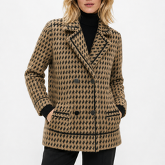 Christine Brewer Isabella cropped double-breasted knit cardigan for women, showcasing the textured knit fabric and stylish design.