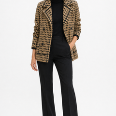 Isabella cropped double-breasted knit cardigan for women by Christine Brewer, featuring a cozy knit fabric and stylish fit.