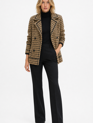 Isabella cropped double-breasted knit cardigan for women by Christine Brewer, featuring a cozy knit fabric and stylish fit.