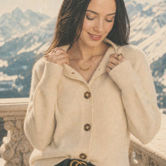 Christina cashmere high neck cardigan for women by Christine Brewer, featuring a cozy design in soft, luxurious fabric.