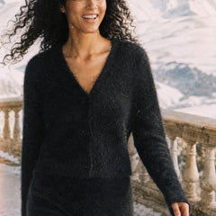 Cream oversized cashmere cardigan for women by Christine Brewer, featuring a relaxed fit and cozy knit texture.