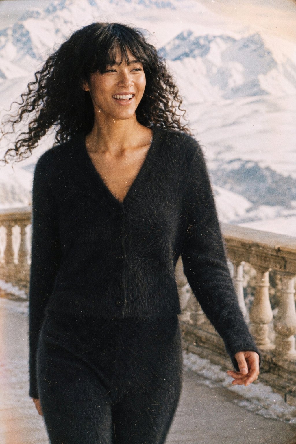 Cream oversized cashmere cardigan for women by Christine Brewer, featuring a relaxed fit and cozy knit texture.