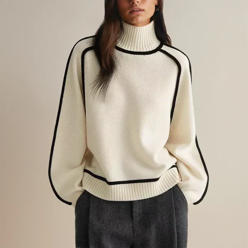Christine Brewer Eva loose fit roll neck sweater in soft knit fabric, featuring a tailored chic design and relaxed fit.