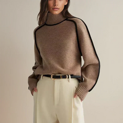 Madeline turtleneck sweater for women by Christine Brewer, featuring a cozy knit design and a classic fit in neutral color.