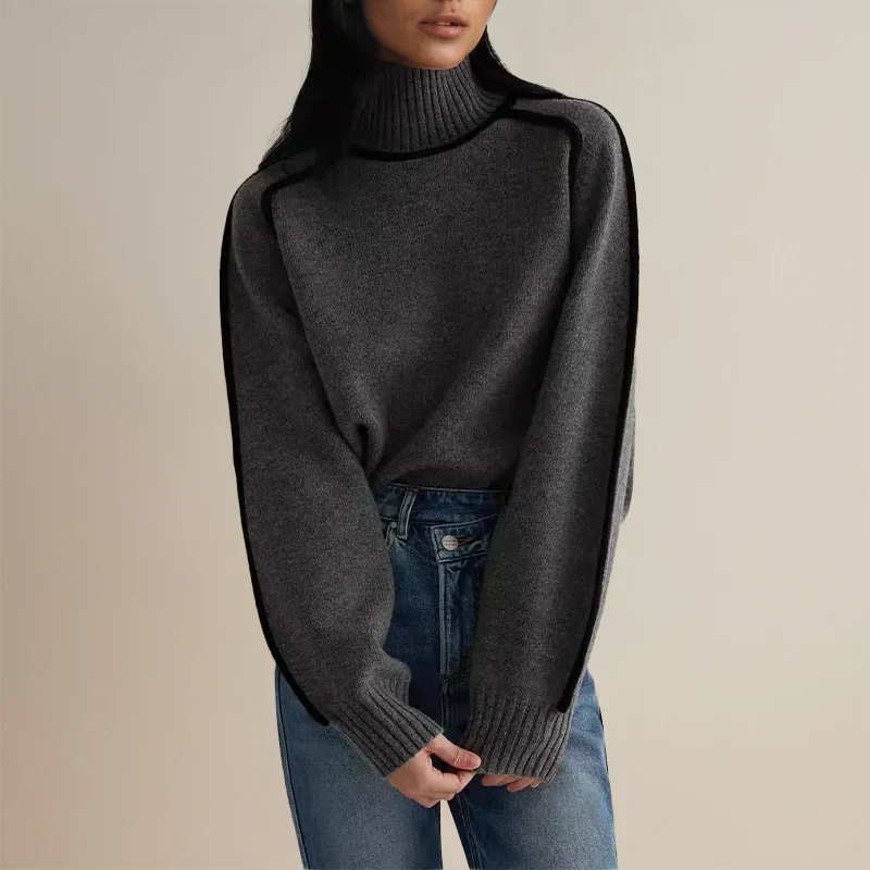 Madeline women’s turtleneck sweater by Christine Brewer, featuring a cozy knit design, in a neutral color.