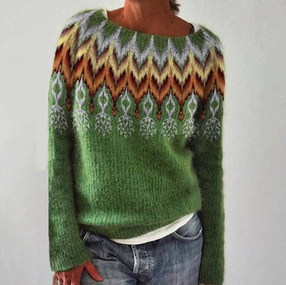 Wibke | Women's Christmas Sweater Nordic Fair Isle Crew Neck Knit Pullover Warm Holiday Knit