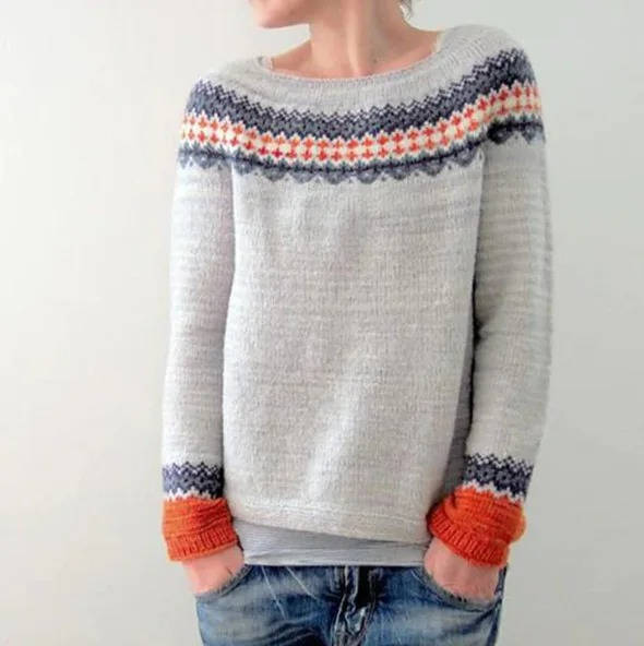 Wibke | Women's Christmas Sweater Nordic Fair Isle Crew Neck Knit Pullover Warm Holiday Knit