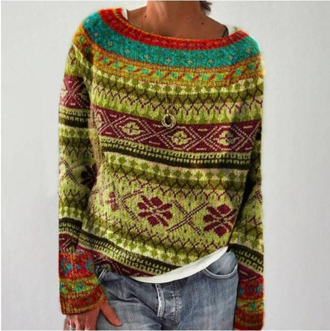 Wibke | Women's Christmas Sweater Nordic Fair Isle Crew Neck Knit Pullover Warm Holiday Knit