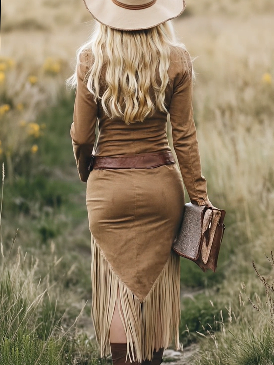 Christine Brewer tassel midi dress in casual style, featuring a flowy fabric and decorative tassels, perfect for everyday wear.