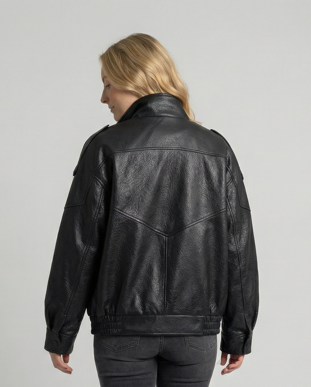 Willow asymmetric faux leather jacket for women by Christine Brewer, featuring a stylish, modern design and sleek black finish.