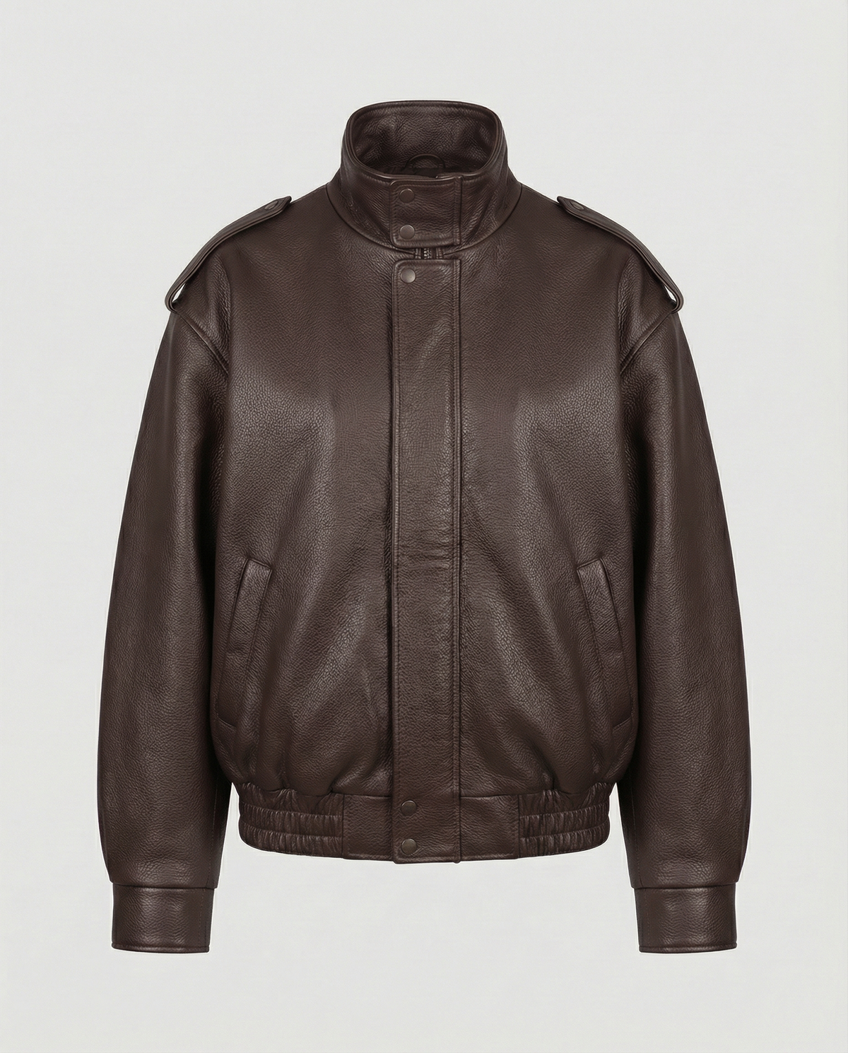 Brown asymmetric faux leather jacket for women by Christine Brewer, featuring a stylish, modern design and tailored fit.