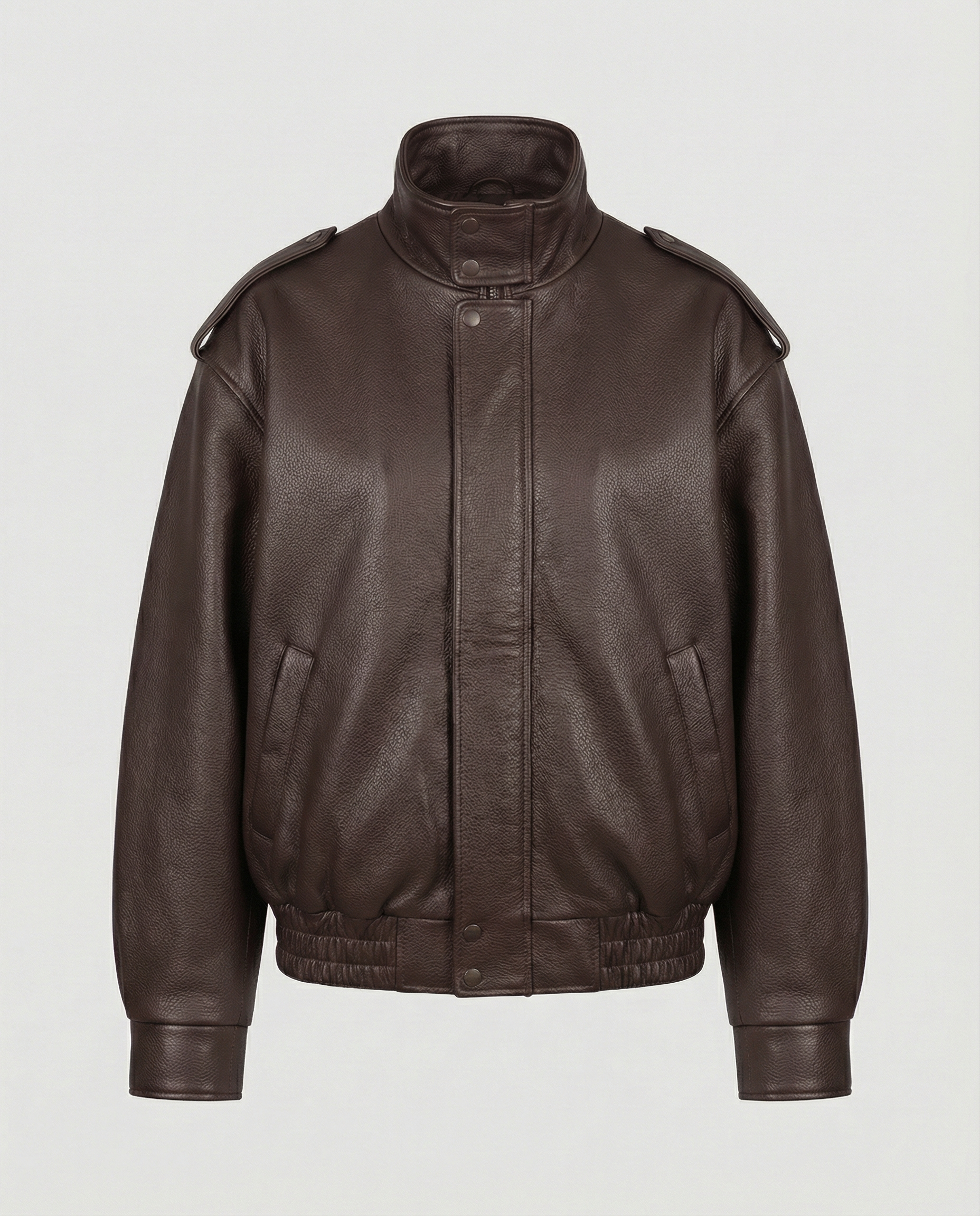 Brown asymmetric faux leather jacket for women by Christine Brewer, featuring a stylish, modern design and tailored fit.