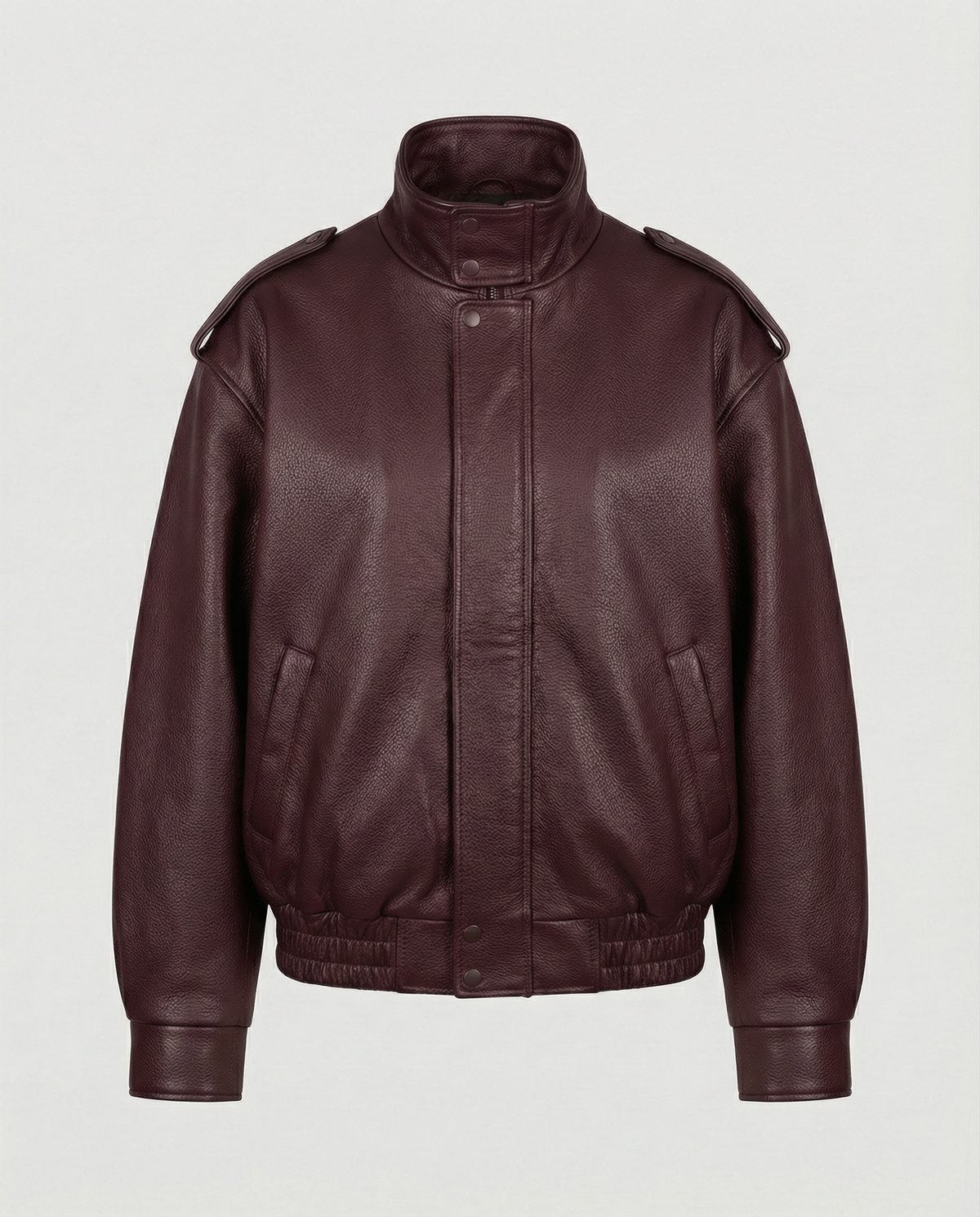 Red asymmetric faux leather jacket for women by Christine Brewer, featuring a stylish and modern design.
