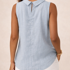 Emily sleeveless knit tank top for women by Christine Brewer, shown in a casual fit with a round neckline and sleeveless design.