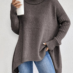 Christine Brewer Bridget high neck women's sweater, cozy knit in neutral color, stylish and comfortable winter top.