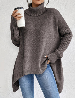 Christine Brewer Bridget high neck women's sweater, cozy knit in neutral color, stylish and comfortable winter top.