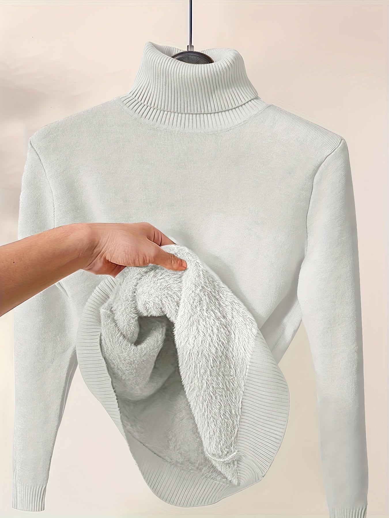 Christine Brewer Peyton women's turtleneck sweater in neutral knit, close-up showing cozy fabric and classic design.