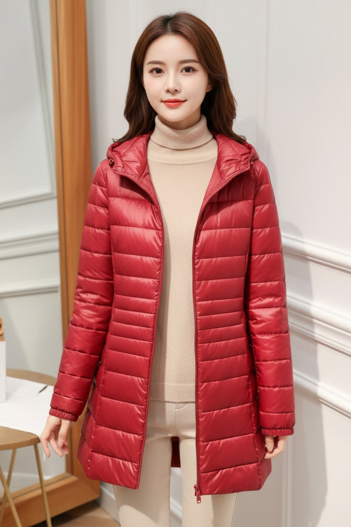 Jutta | Women's Long Winter Coat Hooded Quilted Insulated Warm Zip-Up