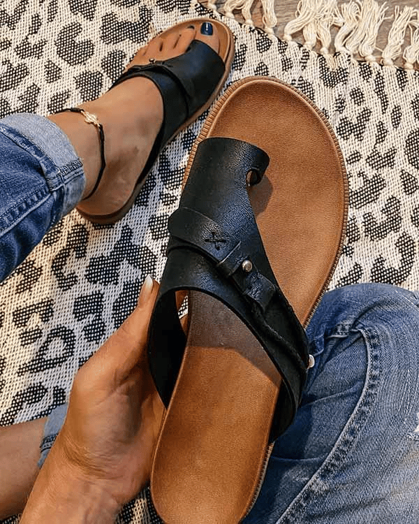 Delia orthopedic comfort sandals for women by Christine Brewer, featuring cushioned straps and supportive soles.