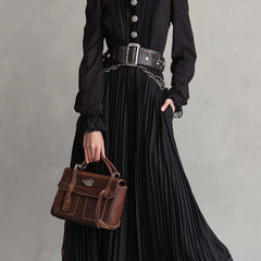 Vintage Christine Brewer midi dress with lace hem, button details, and pleated skirt, perfect for elegant or casual occasions.