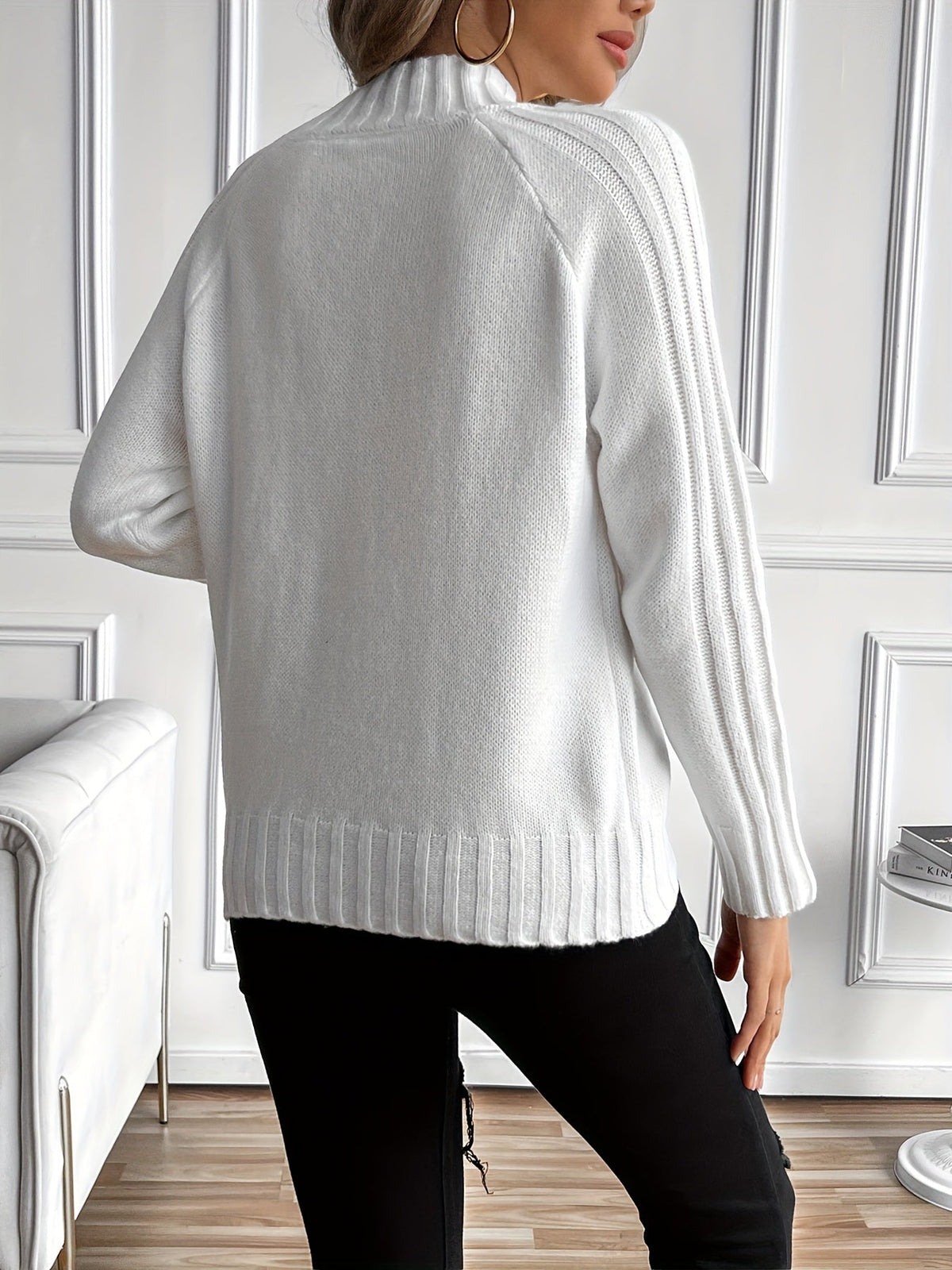 Christine Brewer Rosalind knit sweater for women, soft and cozy with a versatile design, shown in a natural fit on a model.
