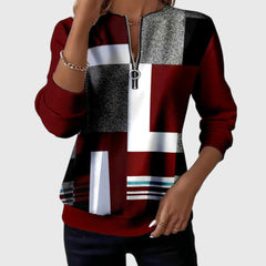 Christine Brewer Patricia half-zip women's sweater in soft knit fabric, featuring a high collar and relaxed fit.