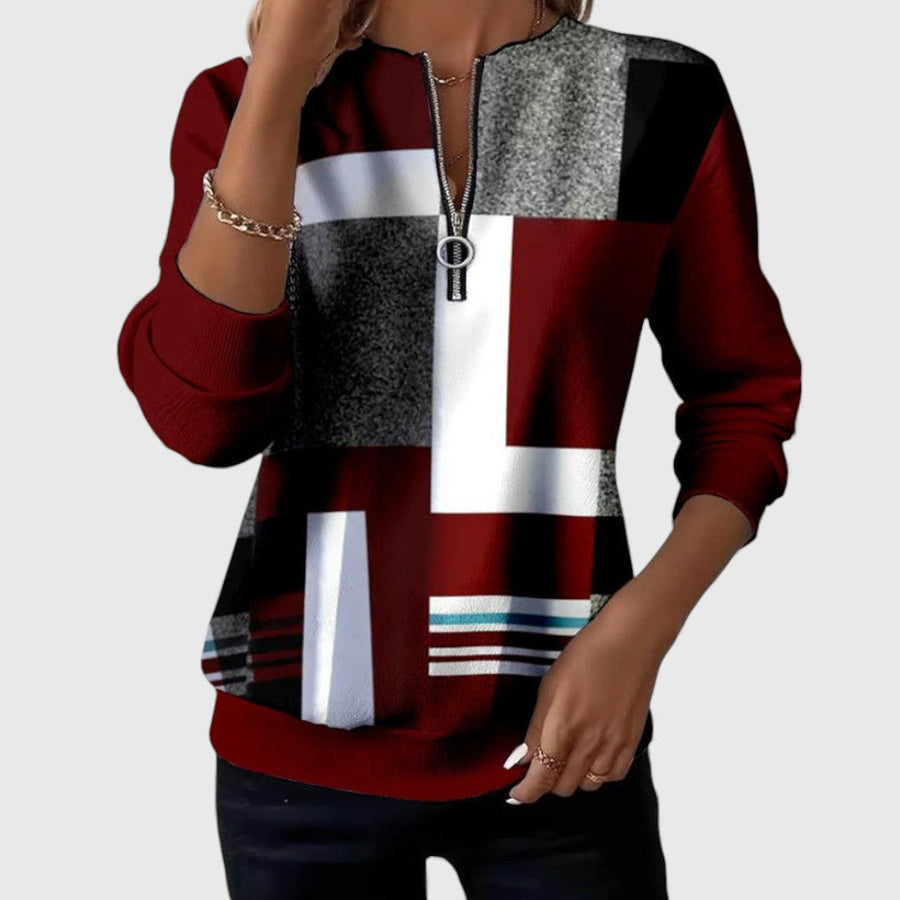 Christine Brewer Patricia half-zip women's sweater in soft knit fabric, featuring a high collar and relaxed fit.