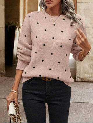 Christine Brewer Shelby polka dot sweater for women, featuring a cozy knit with black and white dot pattern.