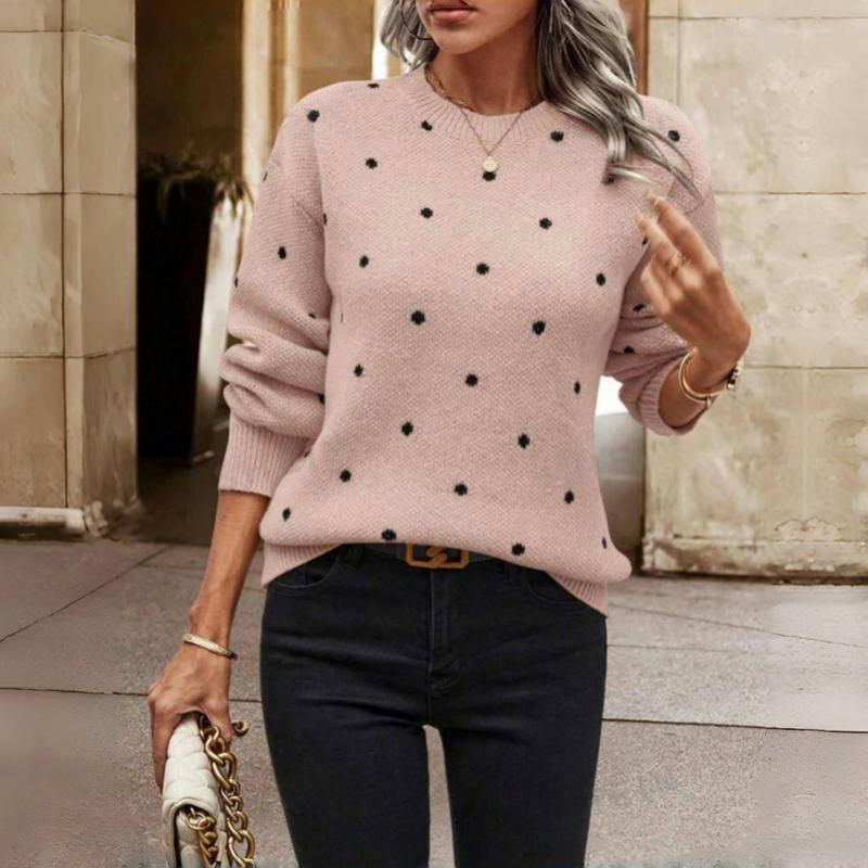 Christine Brewer Shelby polka dot sweater for women, featuring a cozy knit with black and white dot pattern.