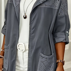 Women’s Iris hooded jacket by Christine Brewer, showing a stylish jacket with a hood, front zipper, and practical design.