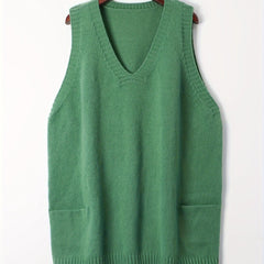 Kelly V-Neck Sleeveless Knit Sweater Vest for Women by Christine Brewer, featuring a stylish V-neck and lightweight knit fabric.