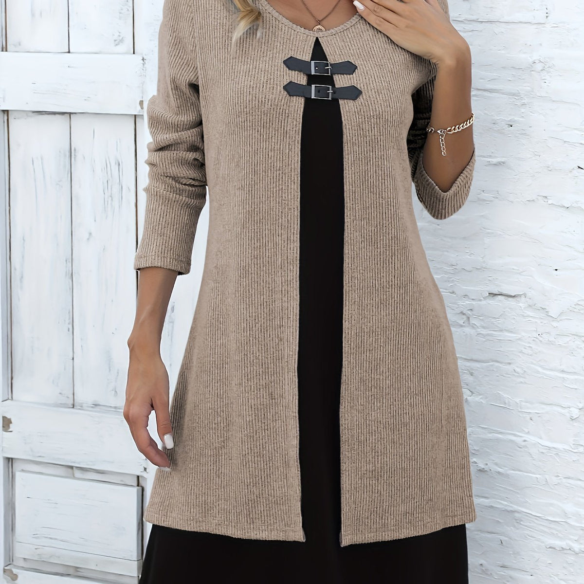 Rosetta | Ribbed Long Sleeve Midi Dress for Women